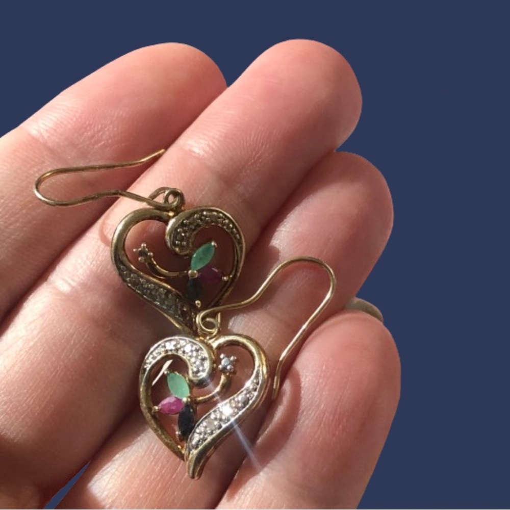 Vintage stamped 925 sterling silver heart-shaped dangle earrings gold overlay?
